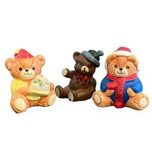 VTG Enesco Lucy & Me Teddy Bear Birthday Cake Hat Scarf Winter Figurine 1984 Lot